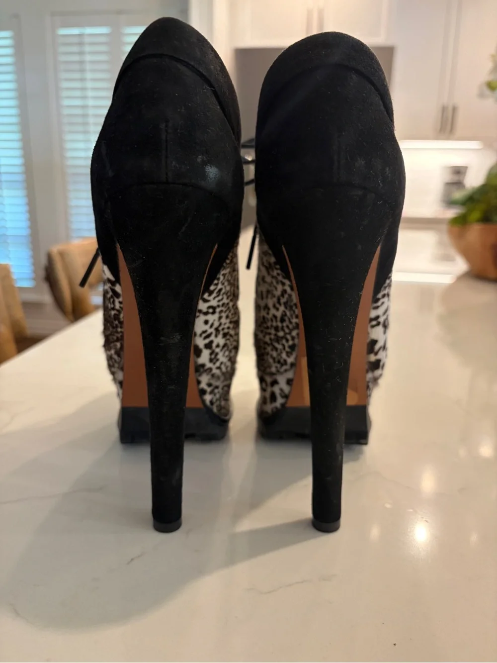 ALAIA Black/White Leopard Print Calf Hair And Suede High Heeled Platform Shoes